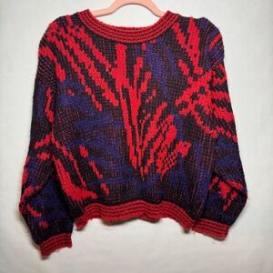 Vintage Cristinas Taiwan Red Abstract Pattern Knit Sweater Retro Medium 80s Vtg